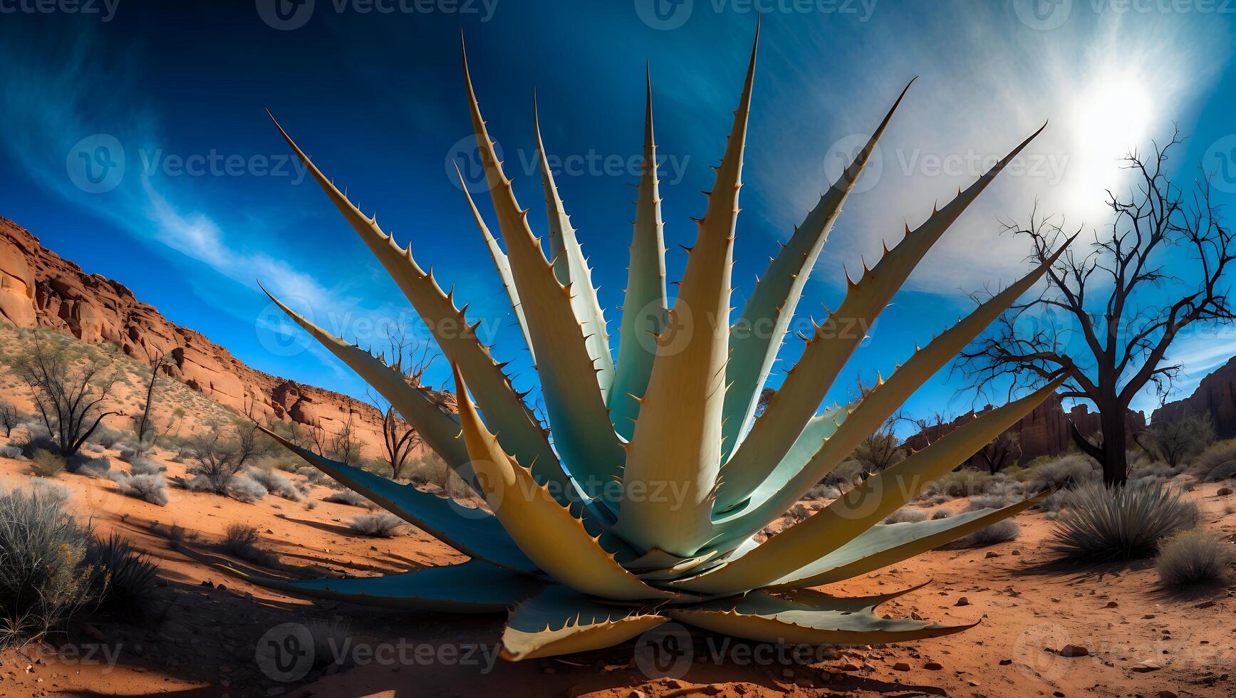 Agave Plant in Arid Desert Landscape Under Sunny Blue Sky photo