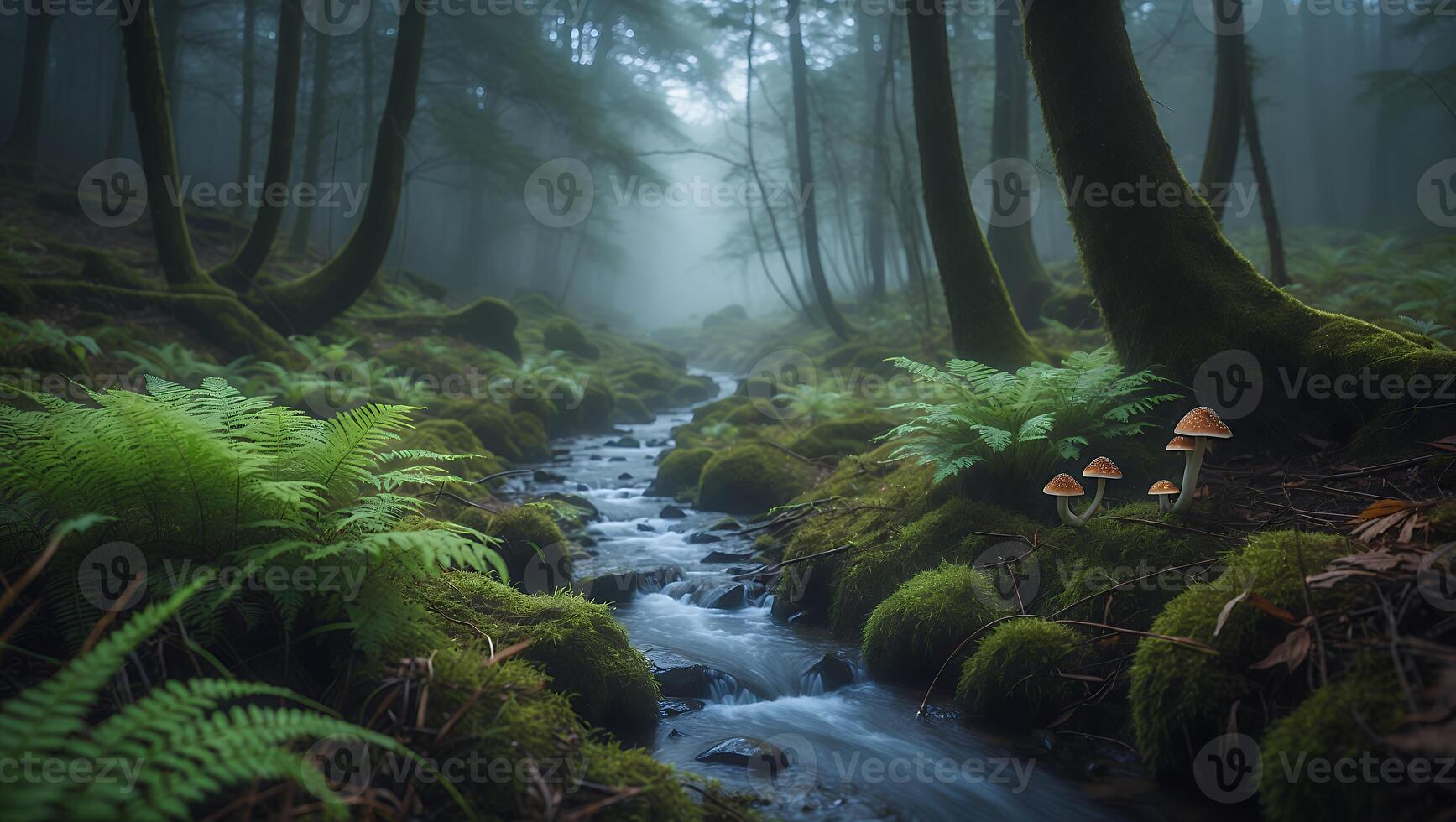 Forest Stream with Moss and Ferns photo
