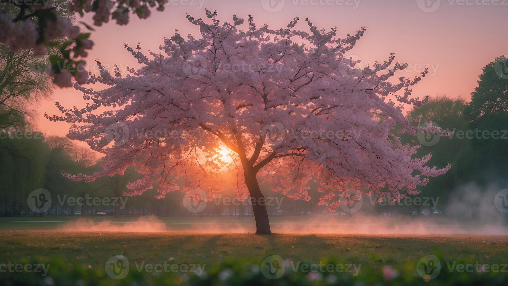 Blooming Cherry Tree at Sunrise photo