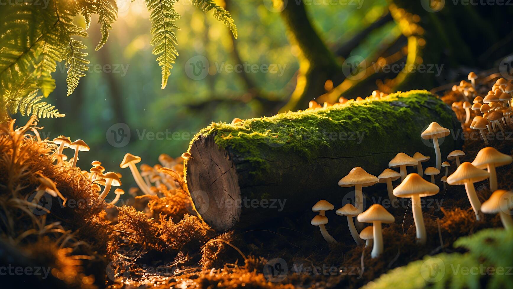 Mushroom Growing Around a Log in a Forest photo