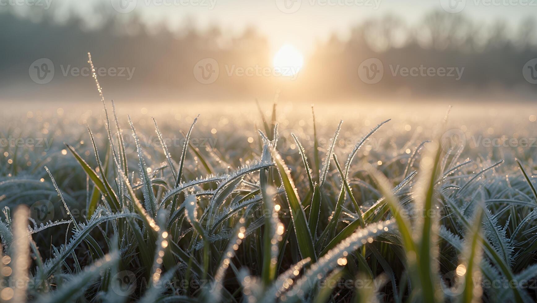 Frost on Grass with Sunrise in Background photo
