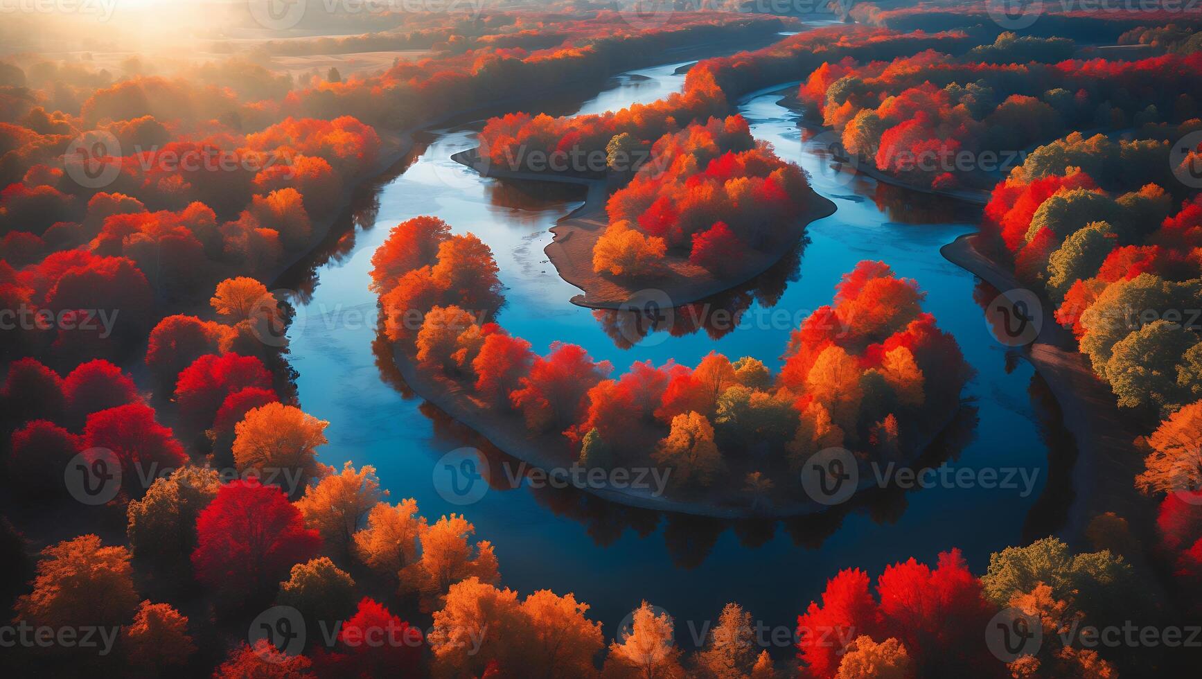 Autumn River Bend Aerial View photo