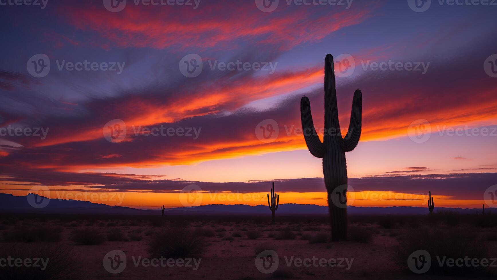 Desert Cactus at Sunset with Colorful Sky in Arizona photo