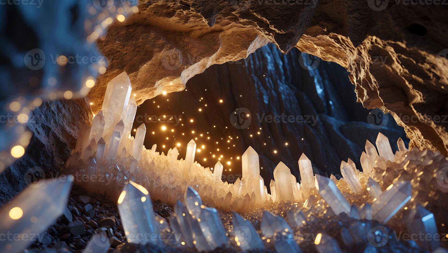 Crystals Glowing in a Cave Light Sparkling with Magic photo