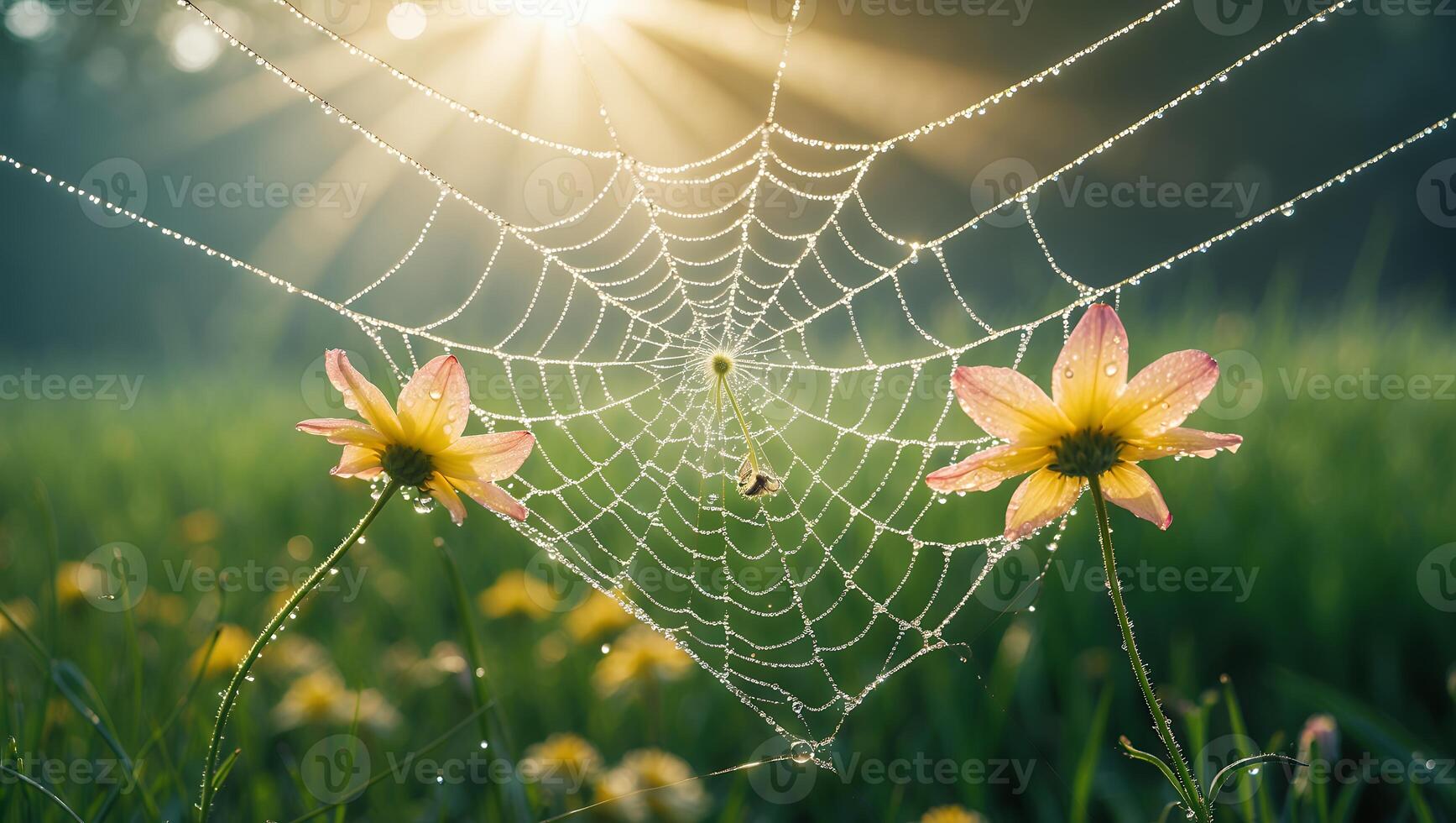 Spider web with dew drops photo