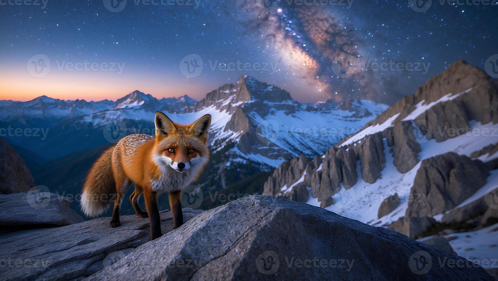 Fox on Rock Under Milky Way at Night photo