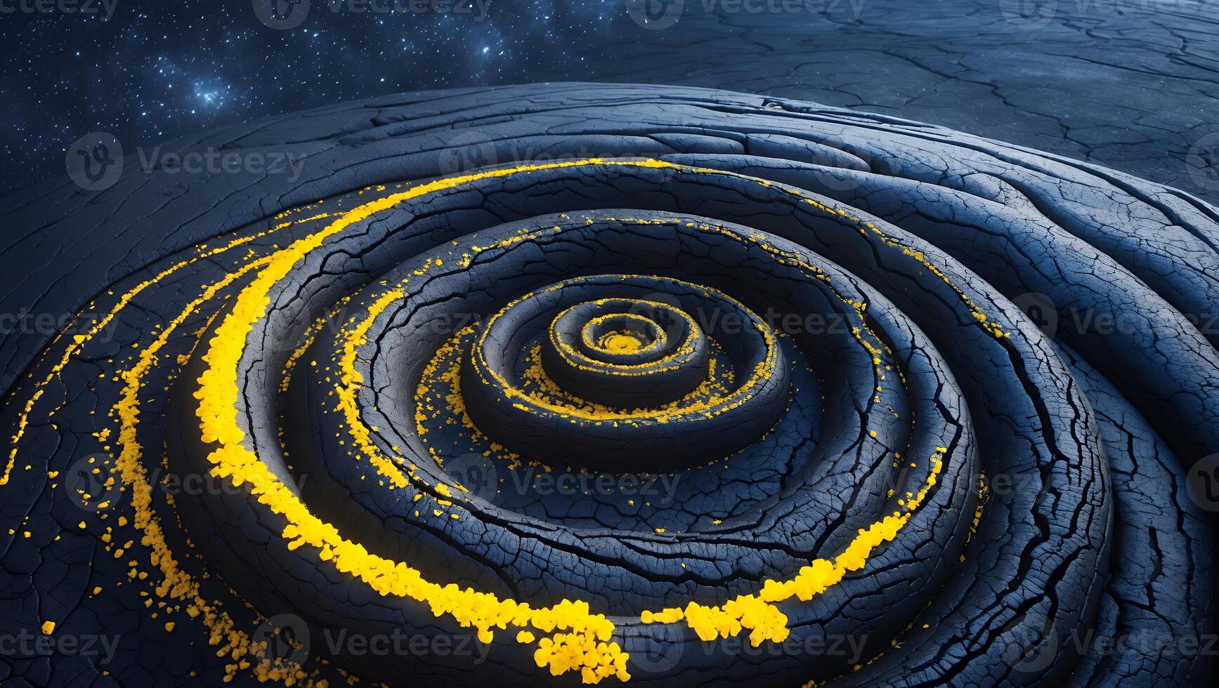 Abstract Spiral Surface with Yellow Specks and Dark Cracks photo
