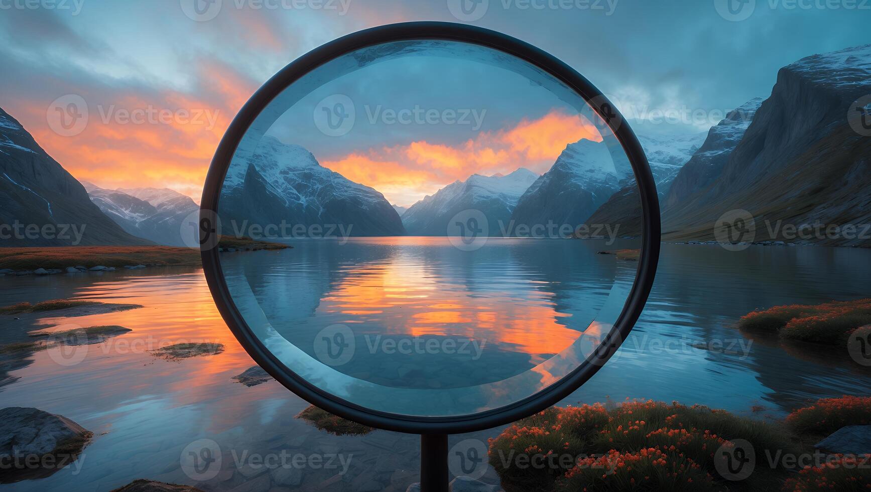 Lake and Mountain View Through a Circle photo