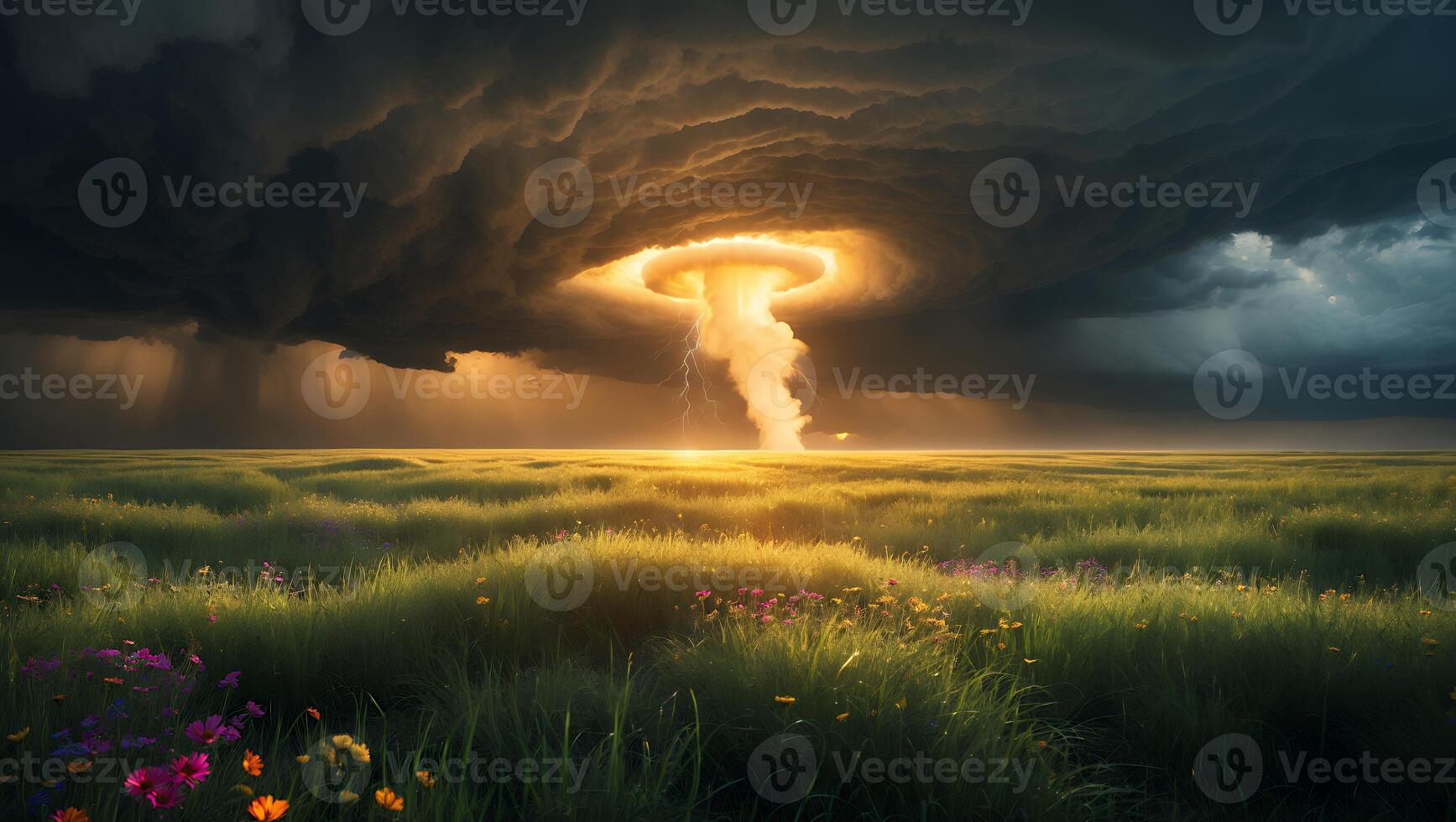 Storm Cloud Lightning Above Field photo