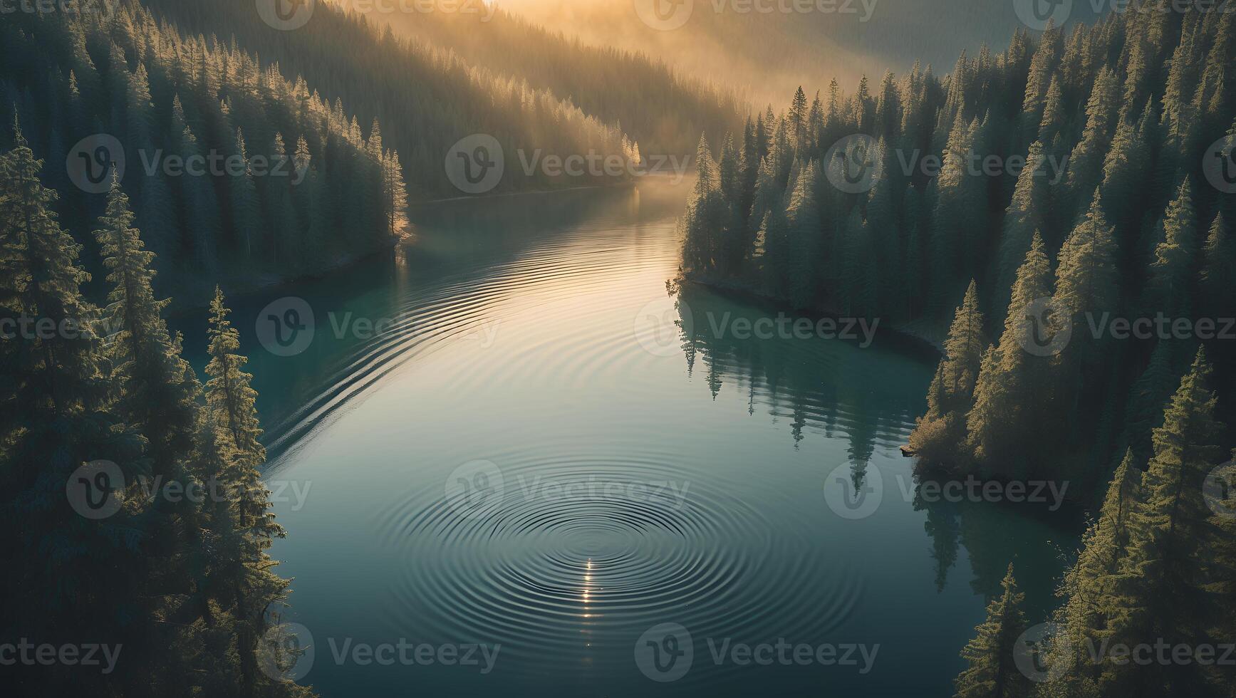 Lake Ripples and Forest Landscape Scene photo