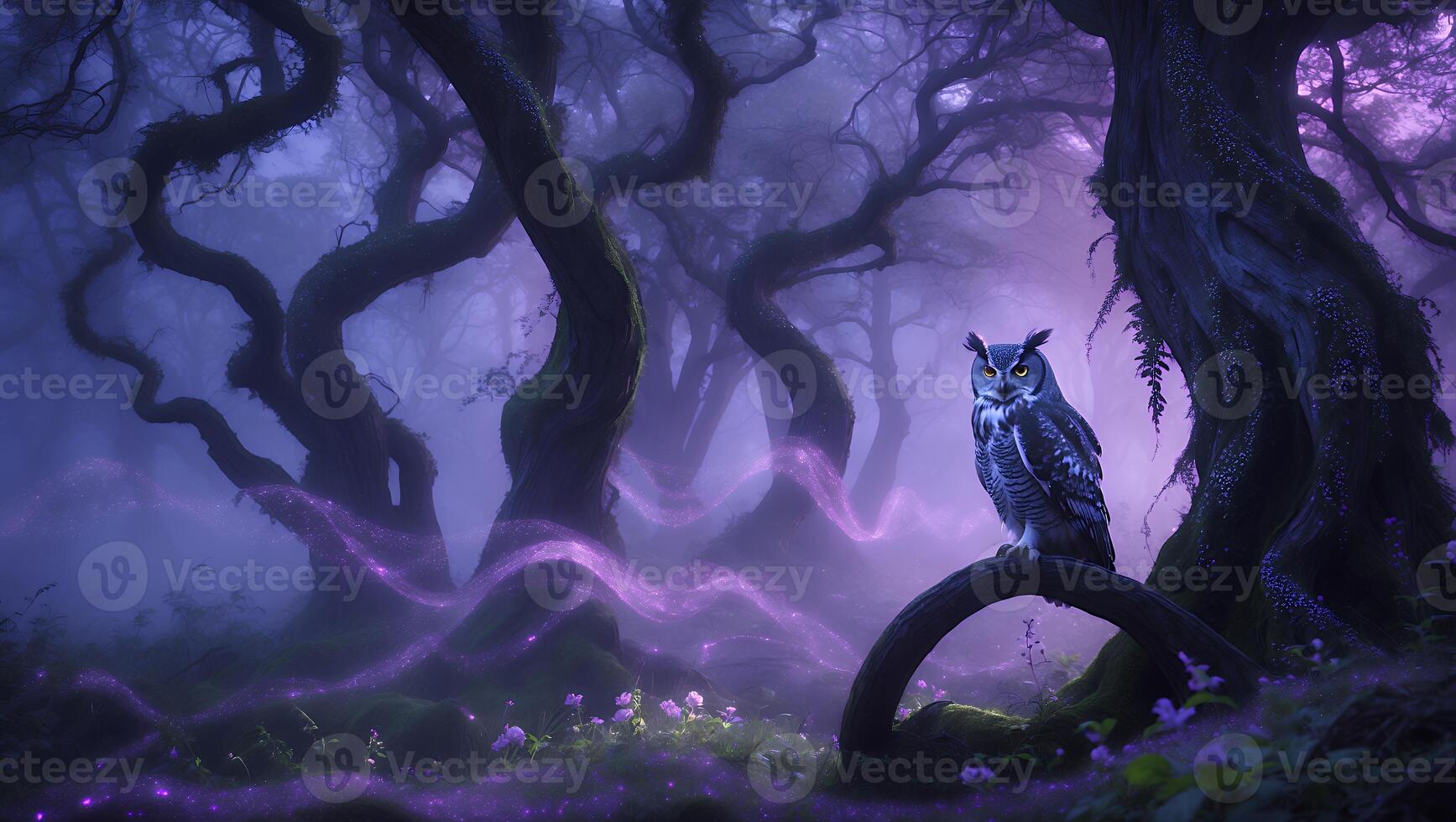 Owl Perched in Mystical Forest photo