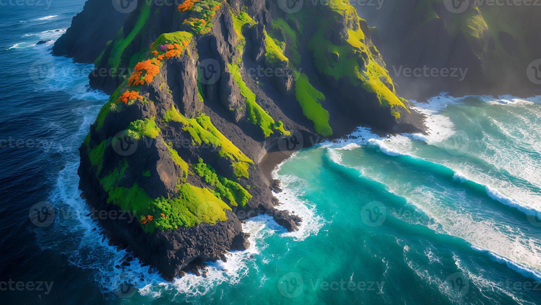 Scenic Cliffside Island with Turquoise Ocean Waves photo