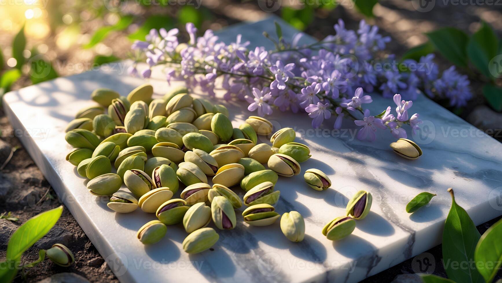 Pistachio and Flower on Marble Board photo