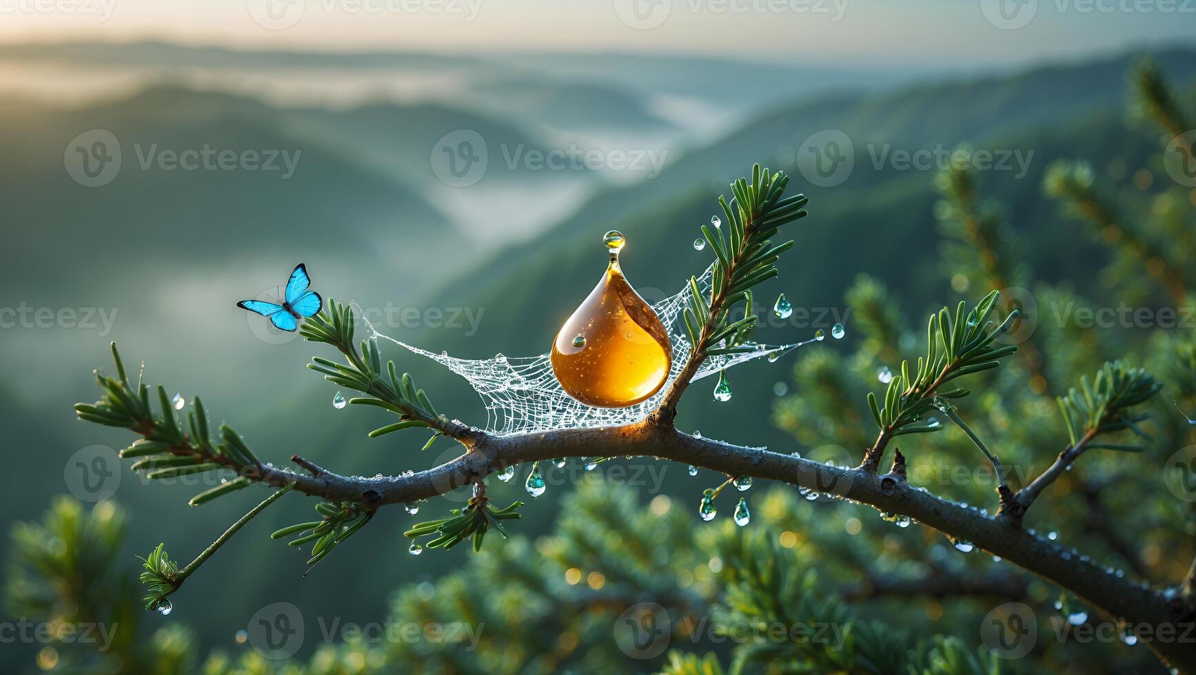 Resin Drop on Branch with Spiderweb and Butterfly photo