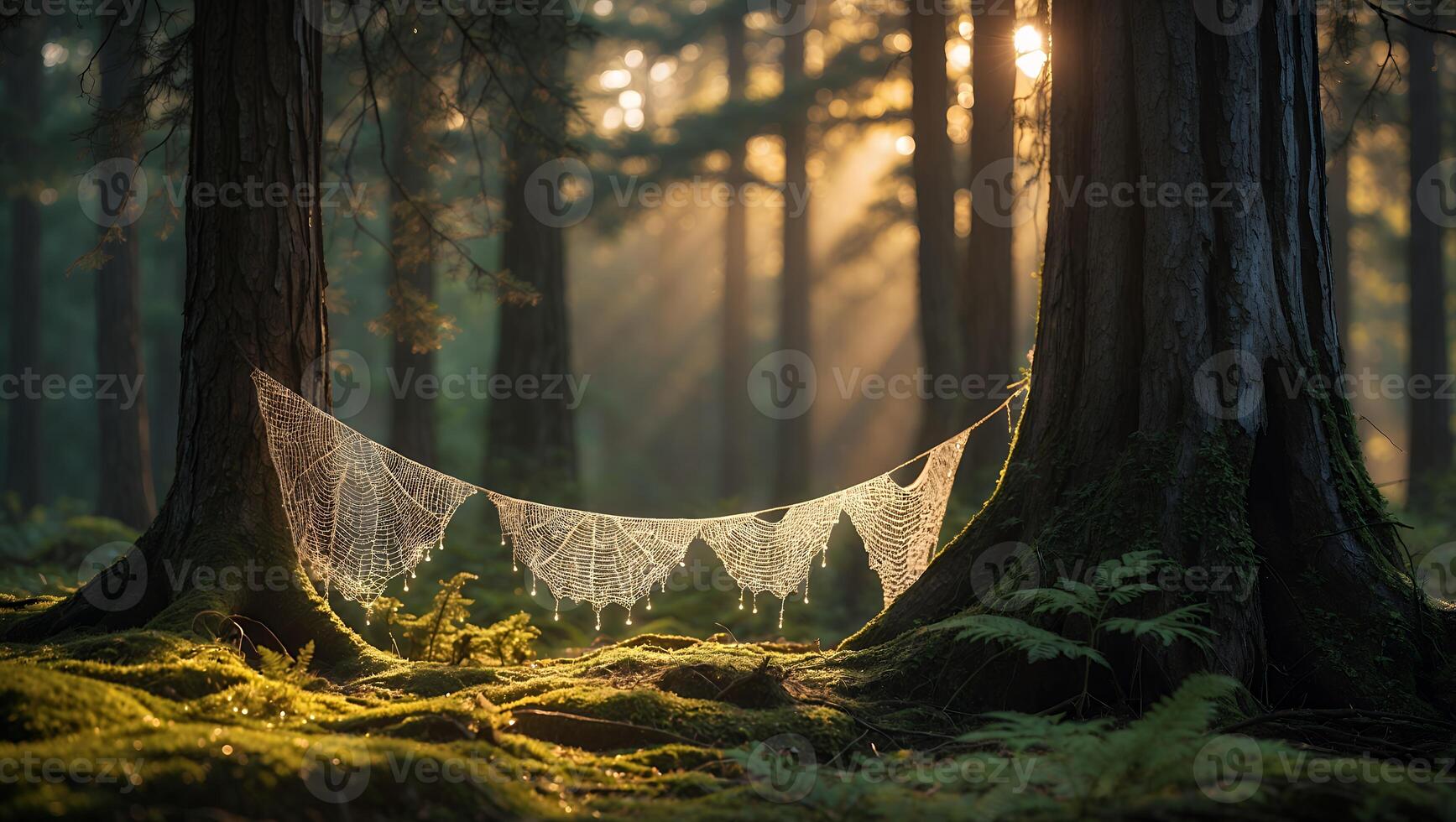 Spiderweb Hanging Between Trees in the Forest photo