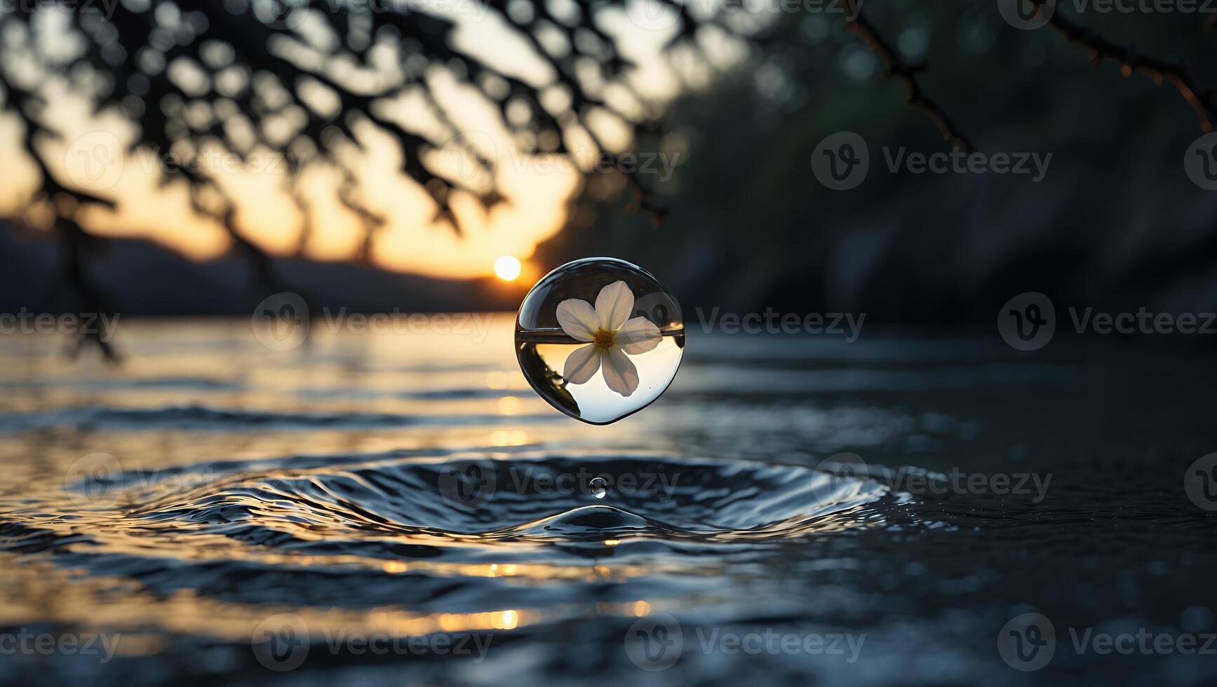 A flower floating in a water drop photo