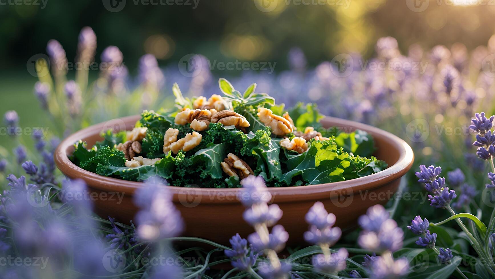 Kale salad with walnuts and lavender photo