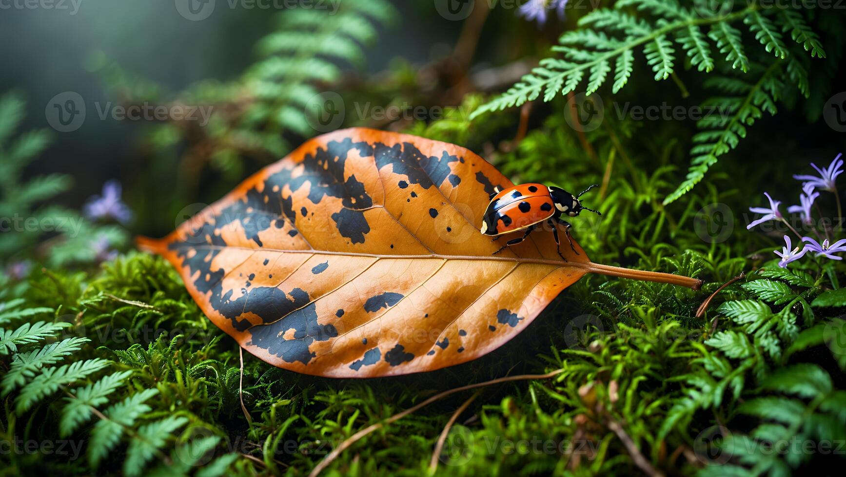Ladybug on Leaf in a Forest photo