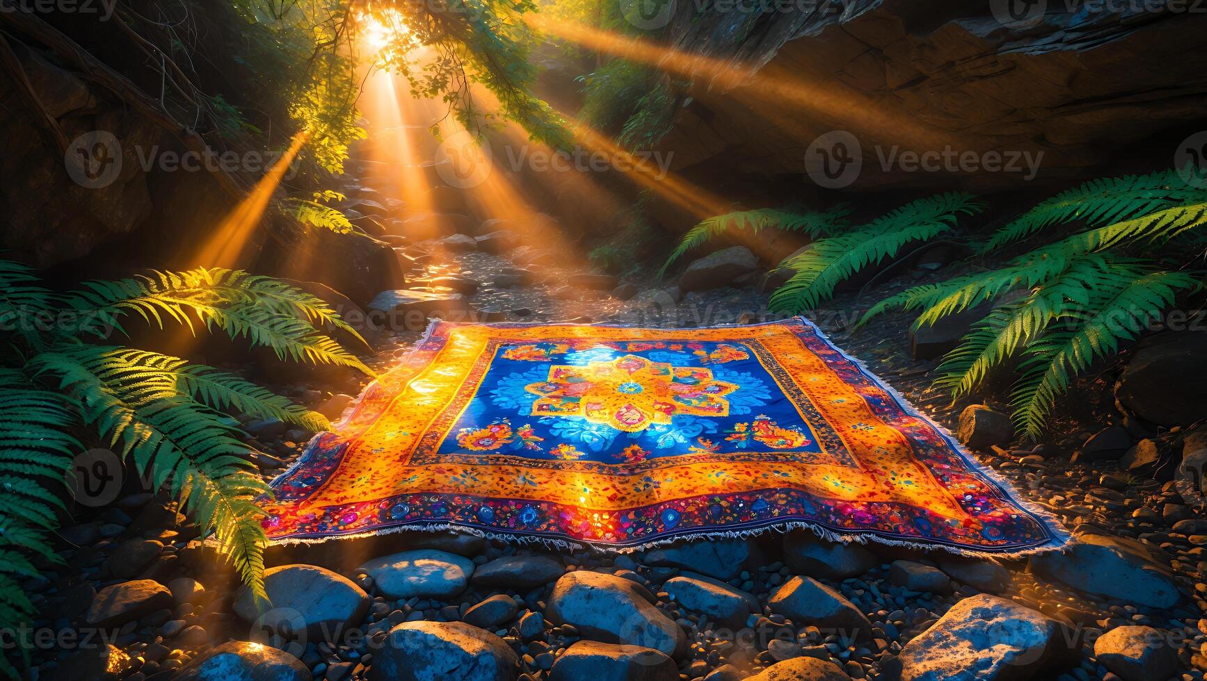 Rug in Forest with Sun Rays photo