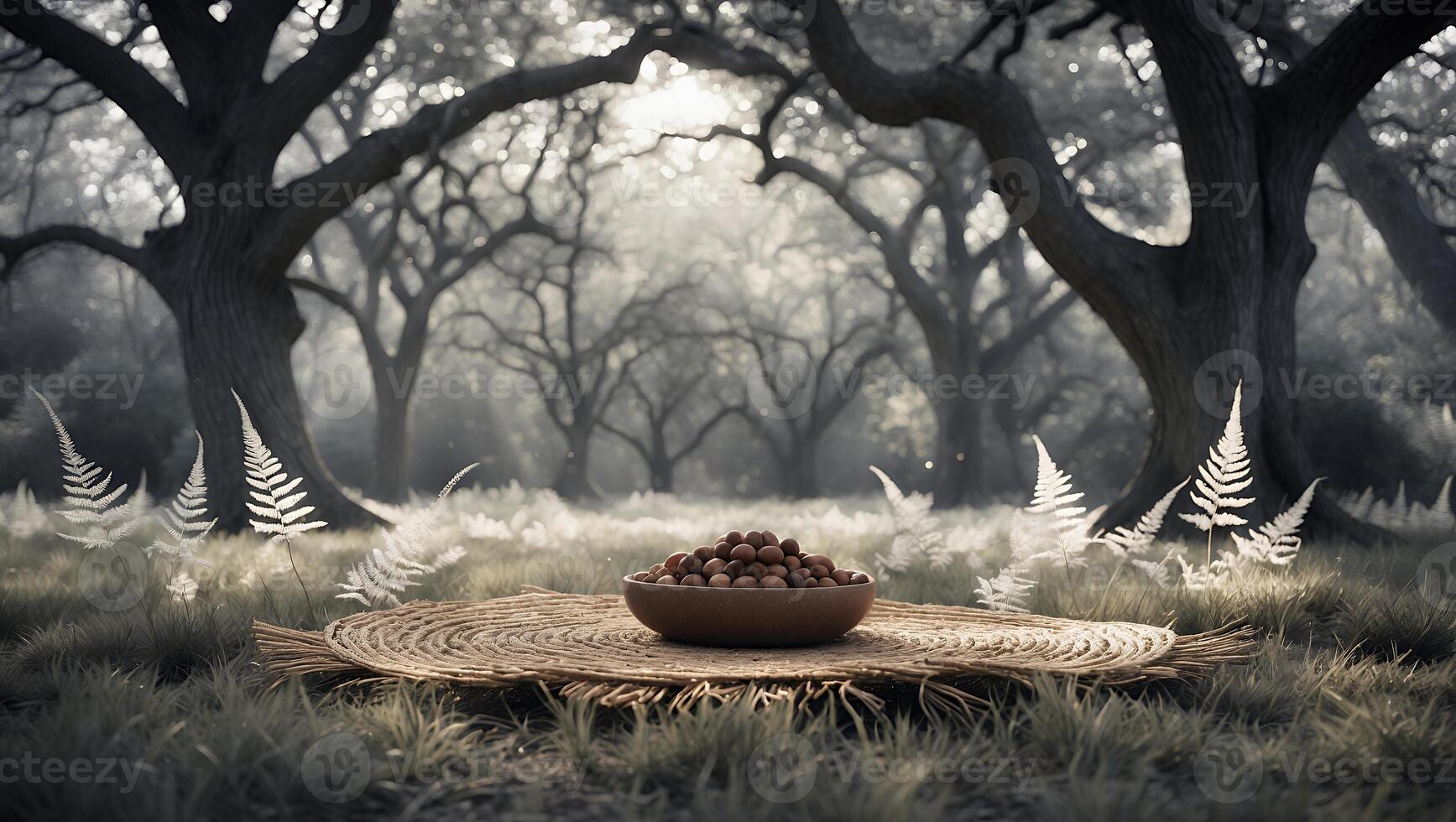 Arrangement of Round Food Items in Forest Clearing Setting photo