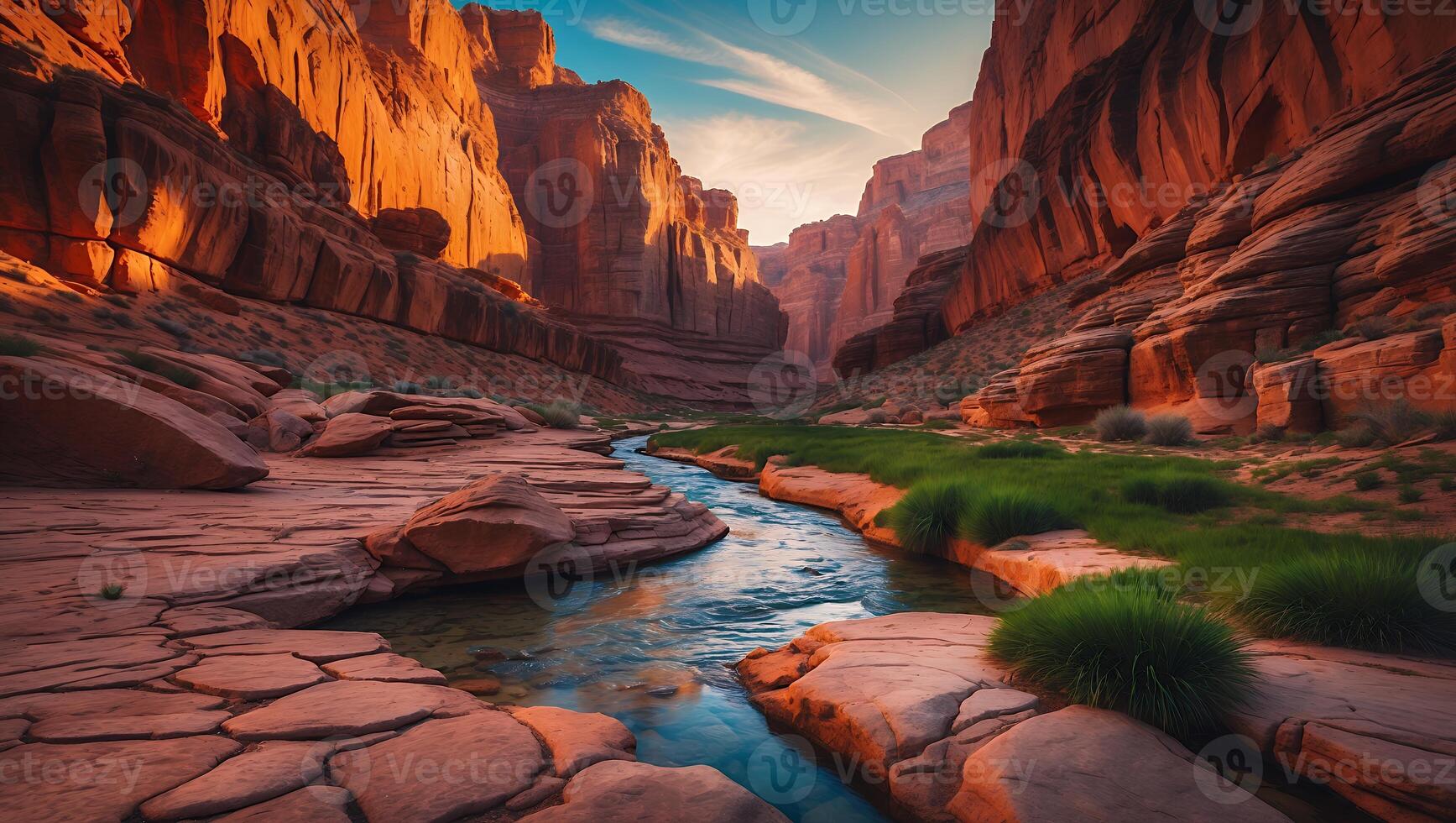 Canyon River View with Sky and Greenery photo