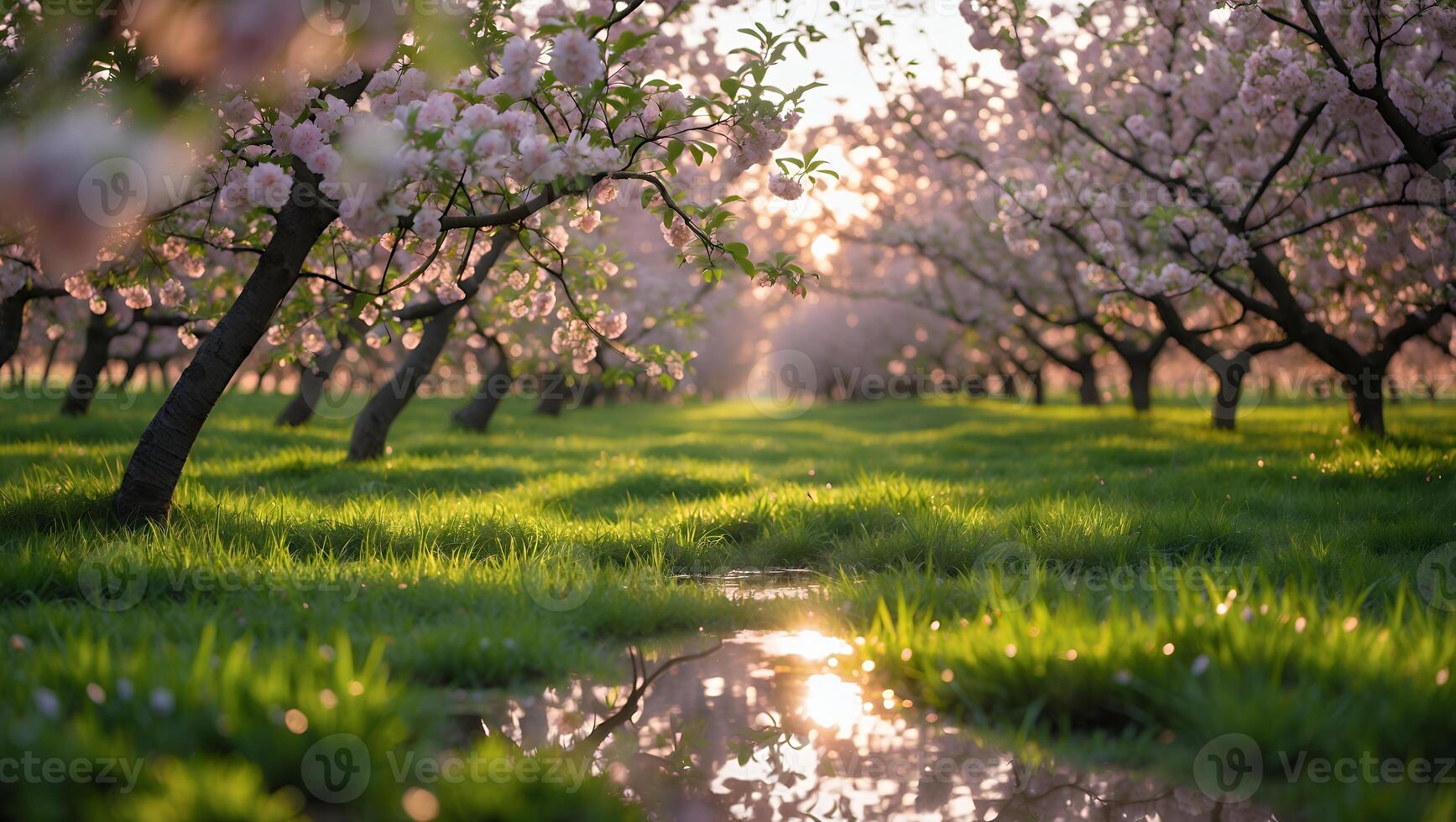 Cherry Blossom Tree in Spring Orchard Garden photo