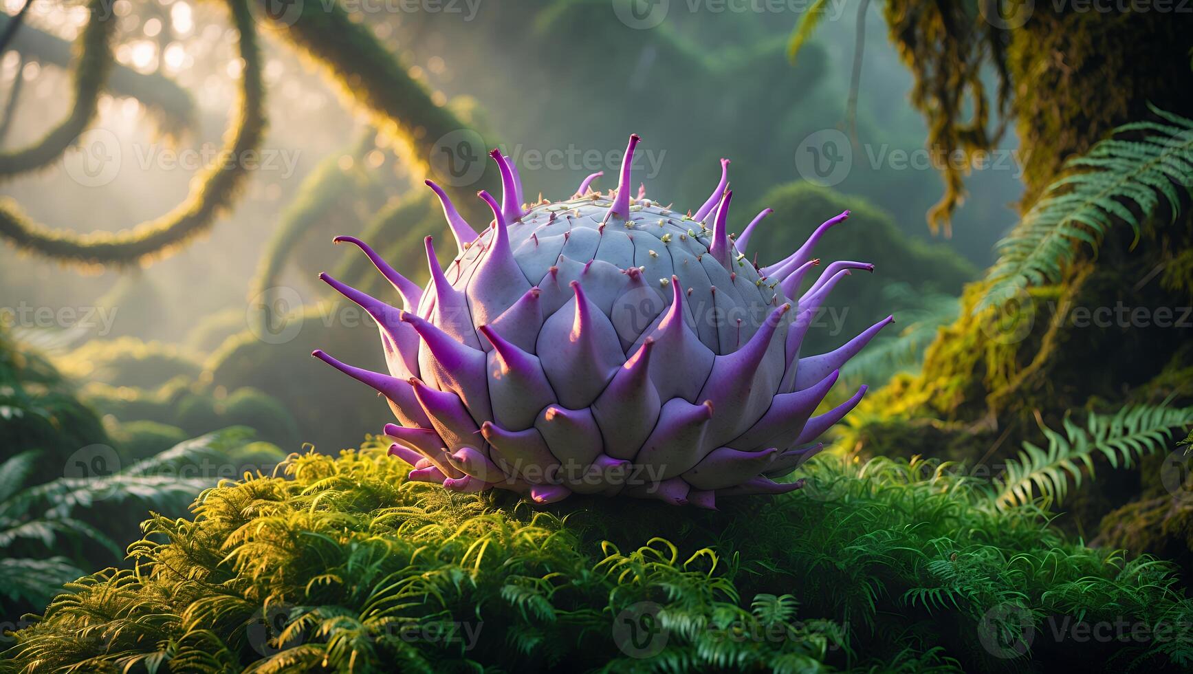 Exotic Plant Resting on Mossy Ground in a Lush Forest photo