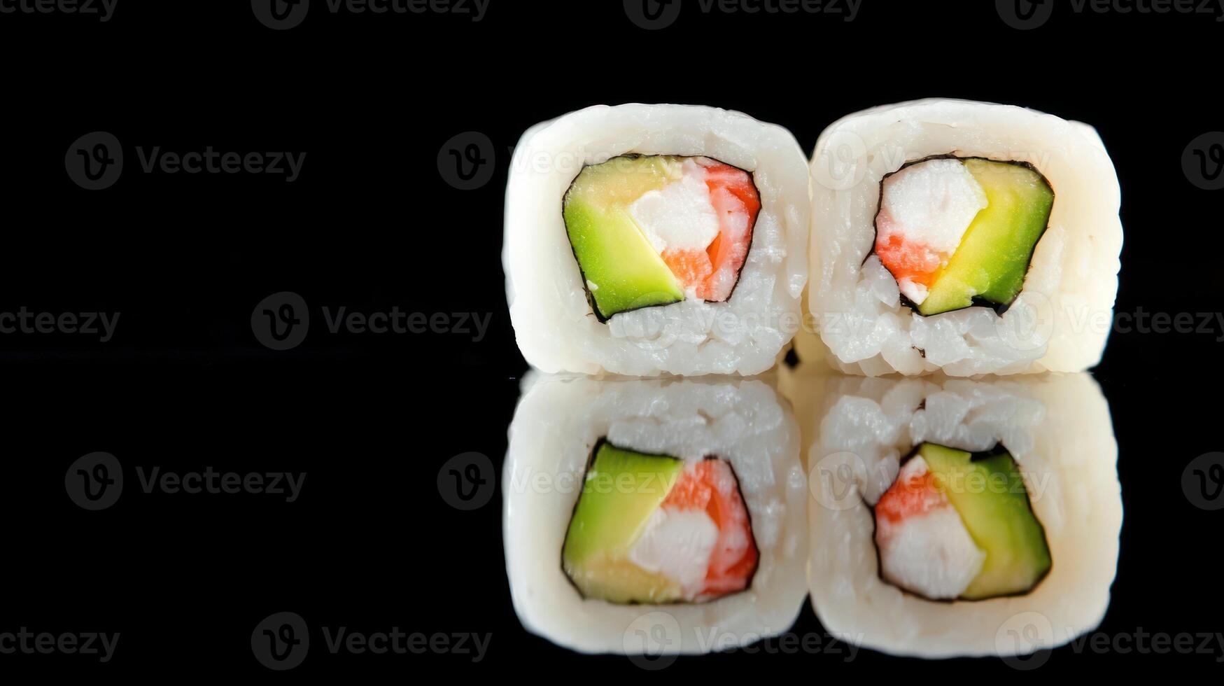 California roll sushi, food presentation on a black background advertising, menu content photo