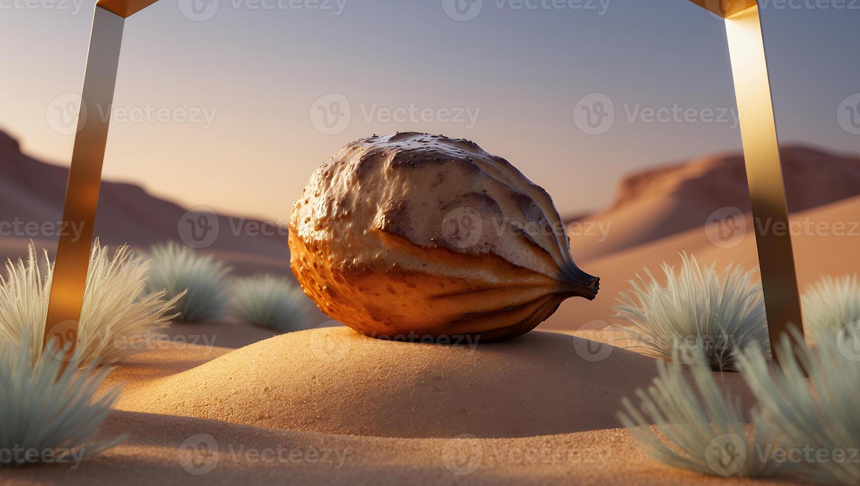 Desert Fruit Still Life with Dunes and Golden Frame Elements photo
