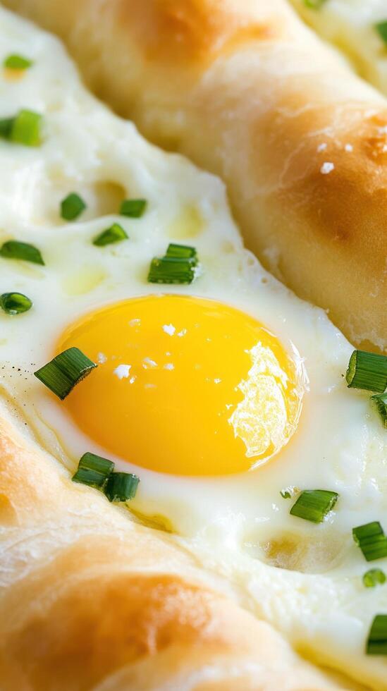 Khachapuri with Egg Cheese A vibrant dish, ideal for culinary blogs or food-related ads photo