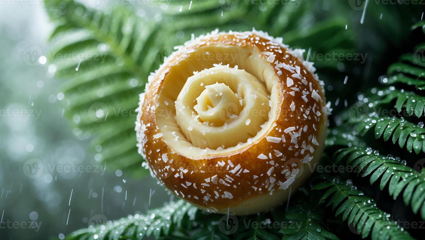 Pastry Swirl with Coconut and Fern Fronds in Soft Rain photo