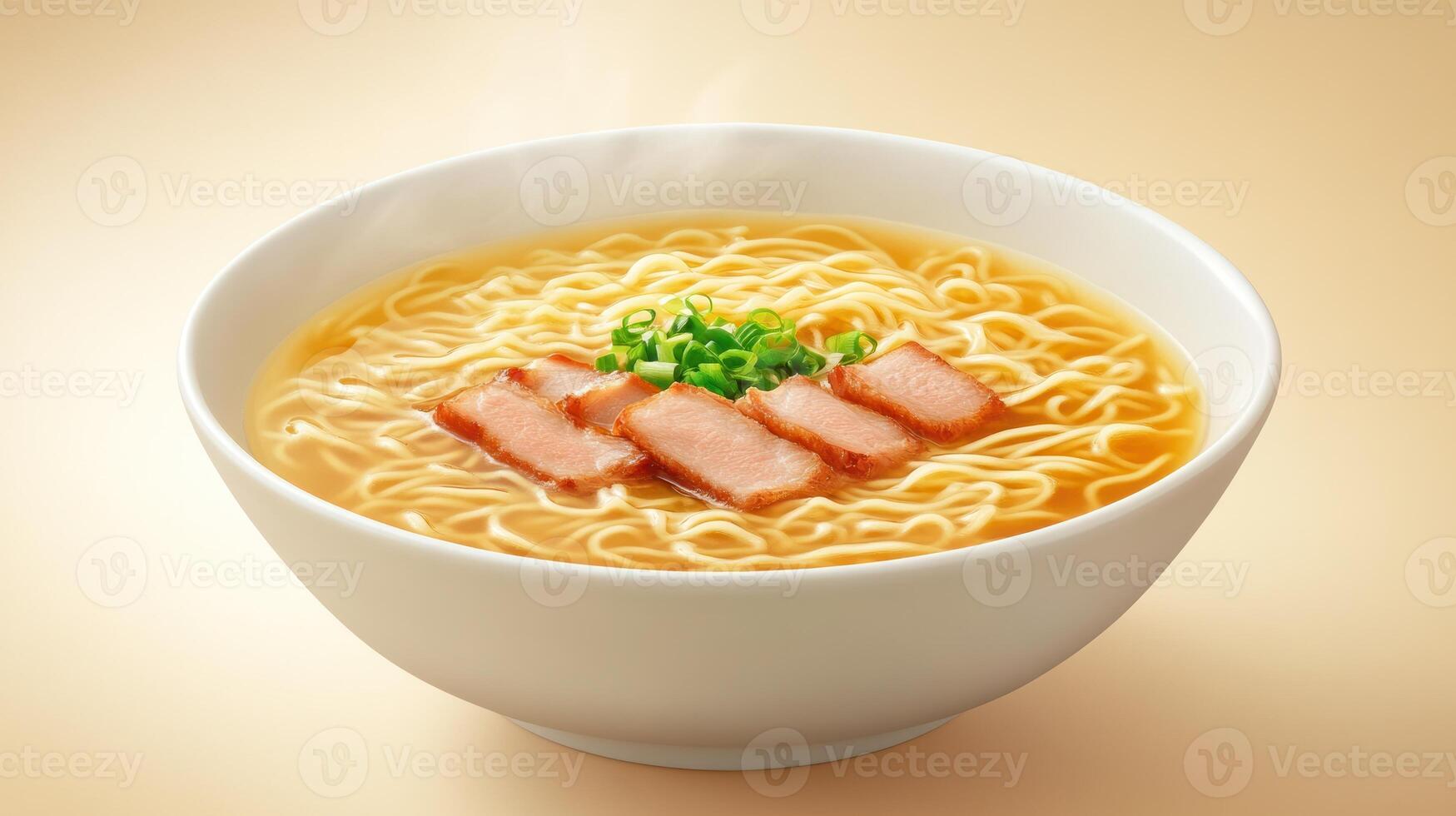 Noodles in broth with beef and scallions, served in a bowl, for asian cuisine blog or recipes photo