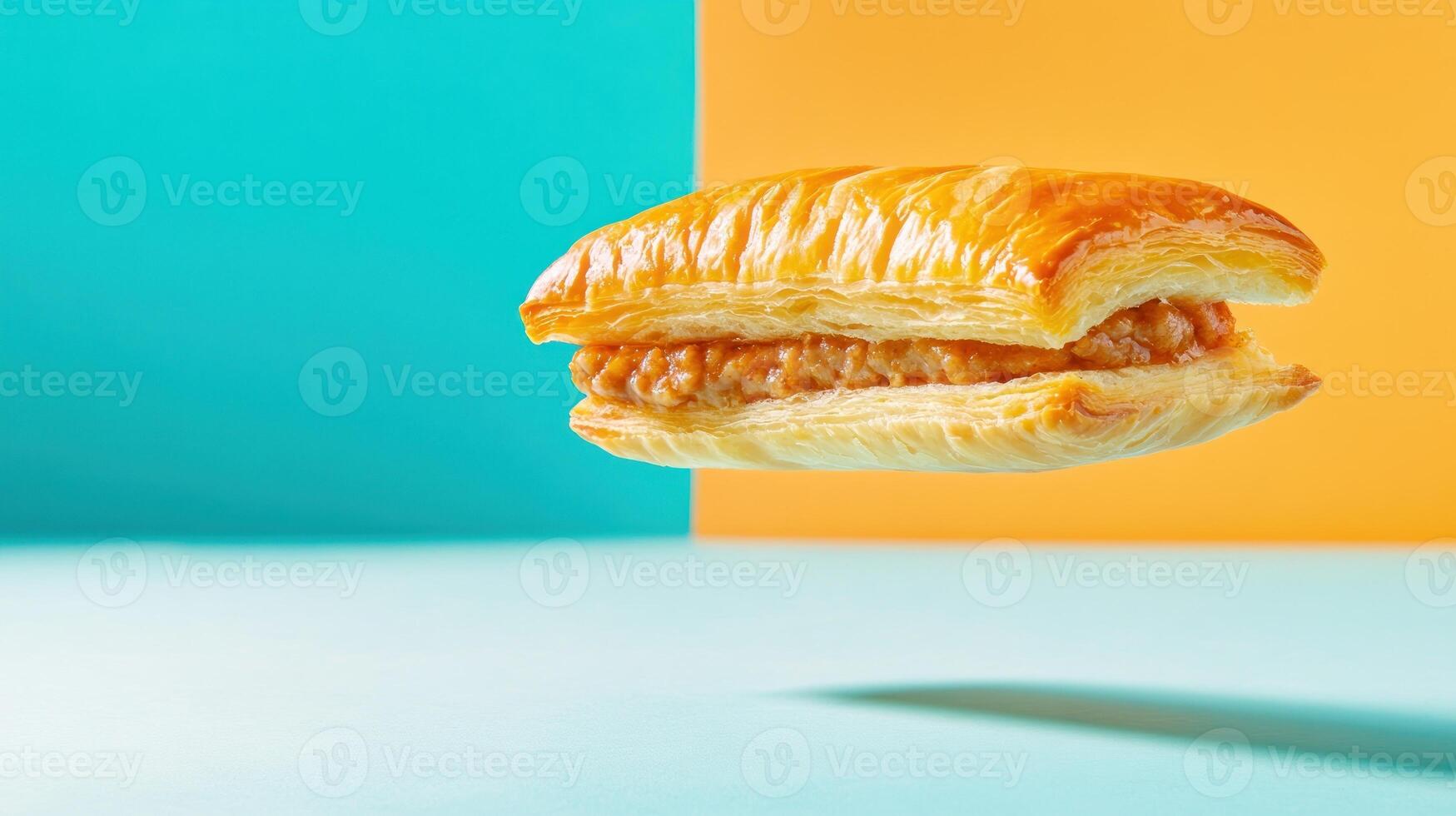 Pastry floating in bright studio setting, food presentation, recipe, promotion, or menu illustration photo