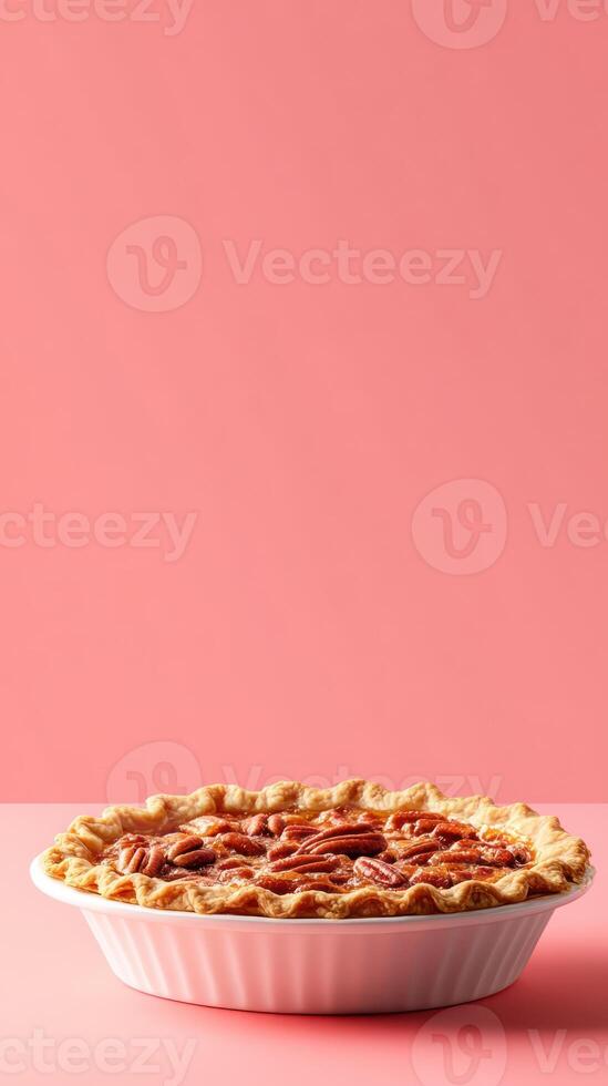 Pecan pie on table. Dessert at home. Sweet treat for sale, holiday, party, cooking photo
