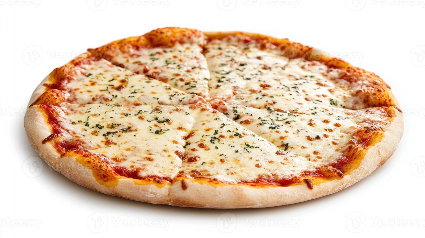 Pizza with mozzarella cheese cut into slices for delivery, on a white background photo