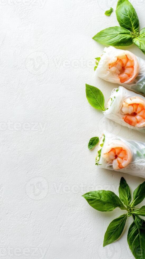 Shrimp Spring Rolls Freshly Prepared, Close-up View, Ready to Eat for Healthy Asian Meal photo
