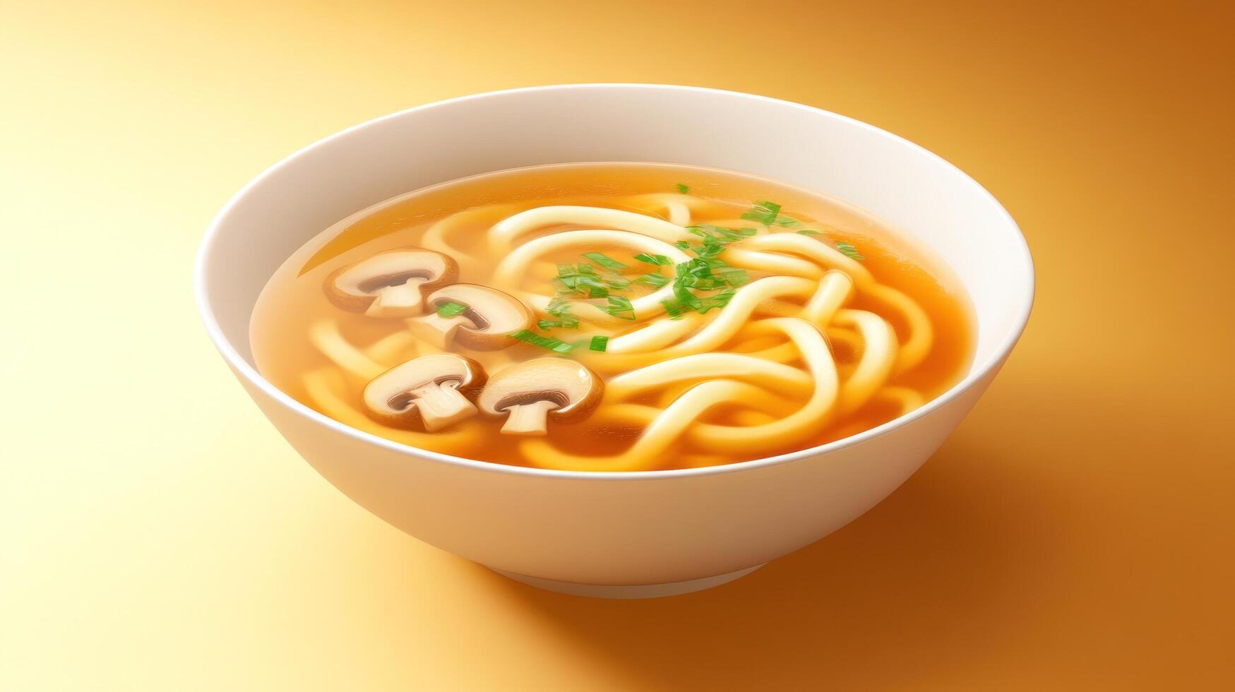 Udon noodle soup with mushrooms in a bowl. Healthy eating. Culinary background photo