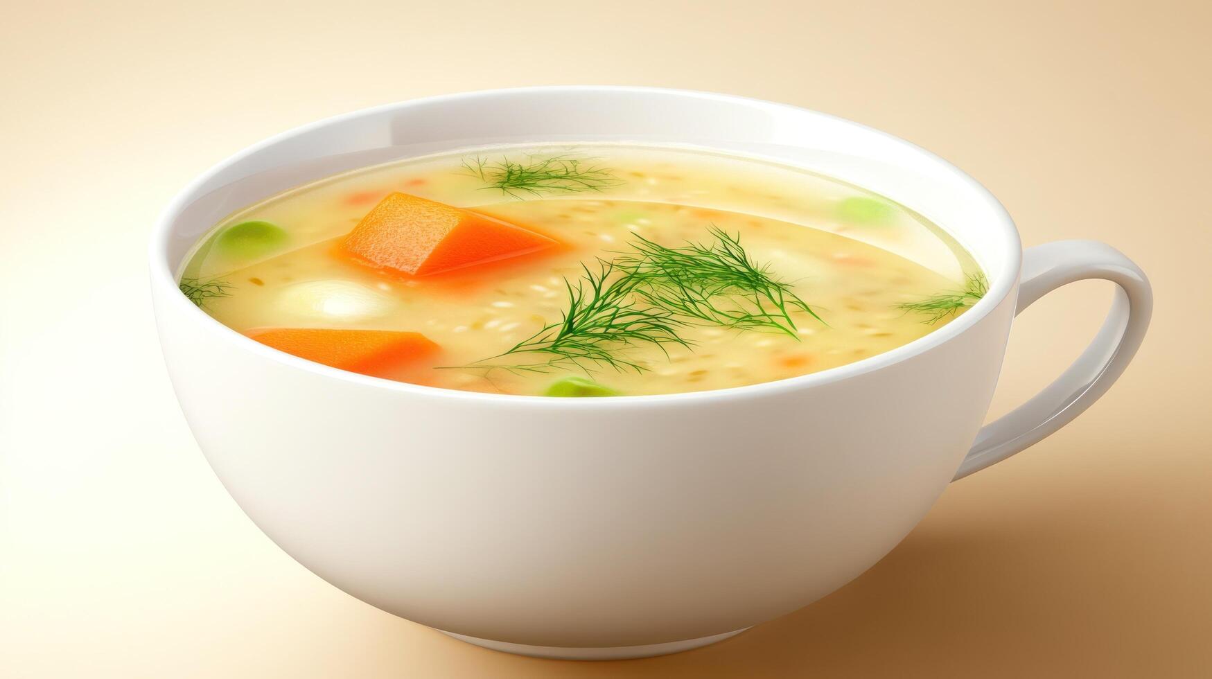 Vegetable soup in a cup on a smooth background for food blog or recipe illustration photo