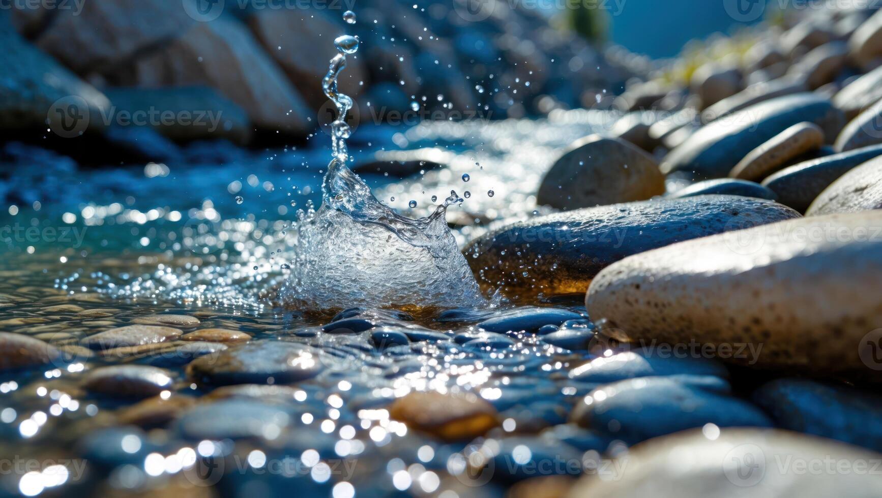 Water Splashing Among Rocks in a Small Stream on a Sunny Day photo