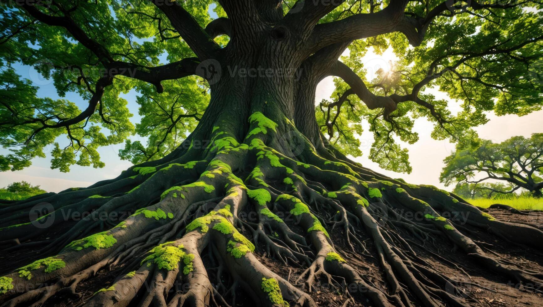 Majestic Old Tree with Sprawling Roots and Lush Green Canopy photo