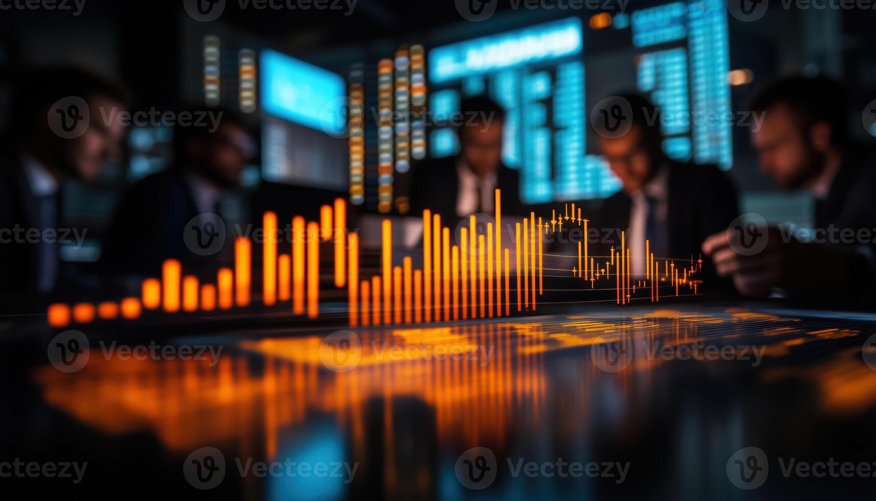 Discussion On Market Situation. Business Analysis, Marketing Plan, Strategy, And Solution By Business Team. Monitoring Financial, Stock Market Report, Economic Graph Growth Chart photo
