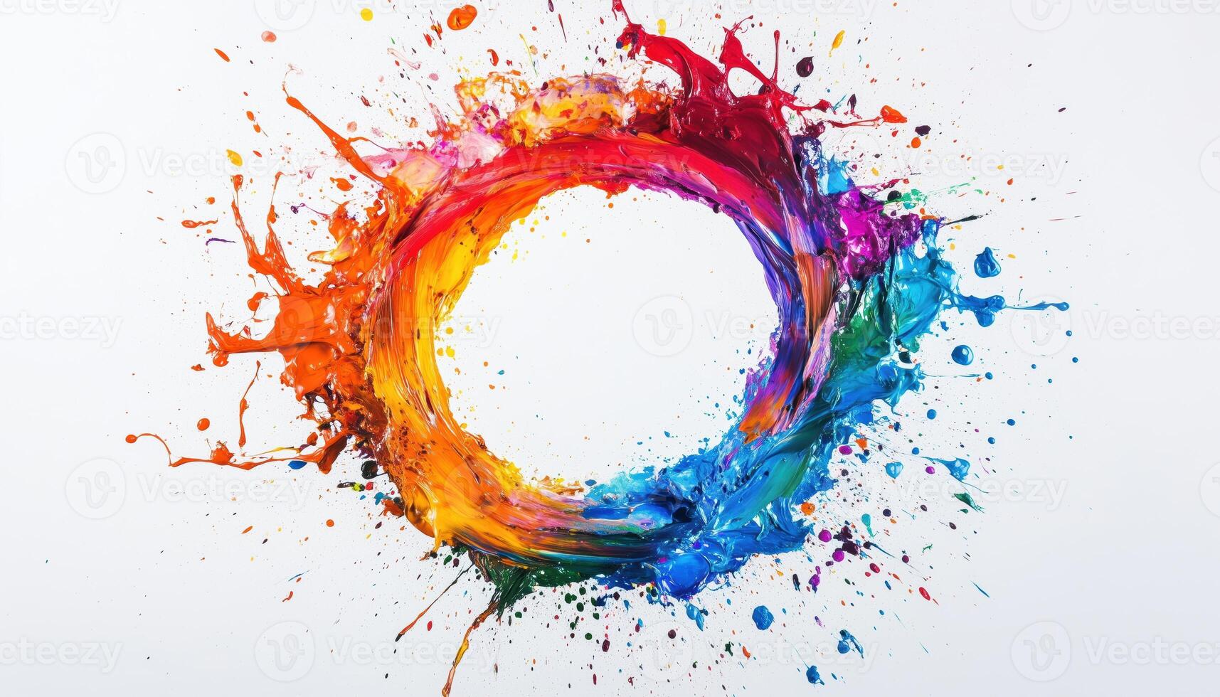 Abstract Design. White Background With Colorful Splashes In Circular Formation, Creating A Visually Striking And Dynamic Composition. Perfect For Adding A Pop Of Color photo