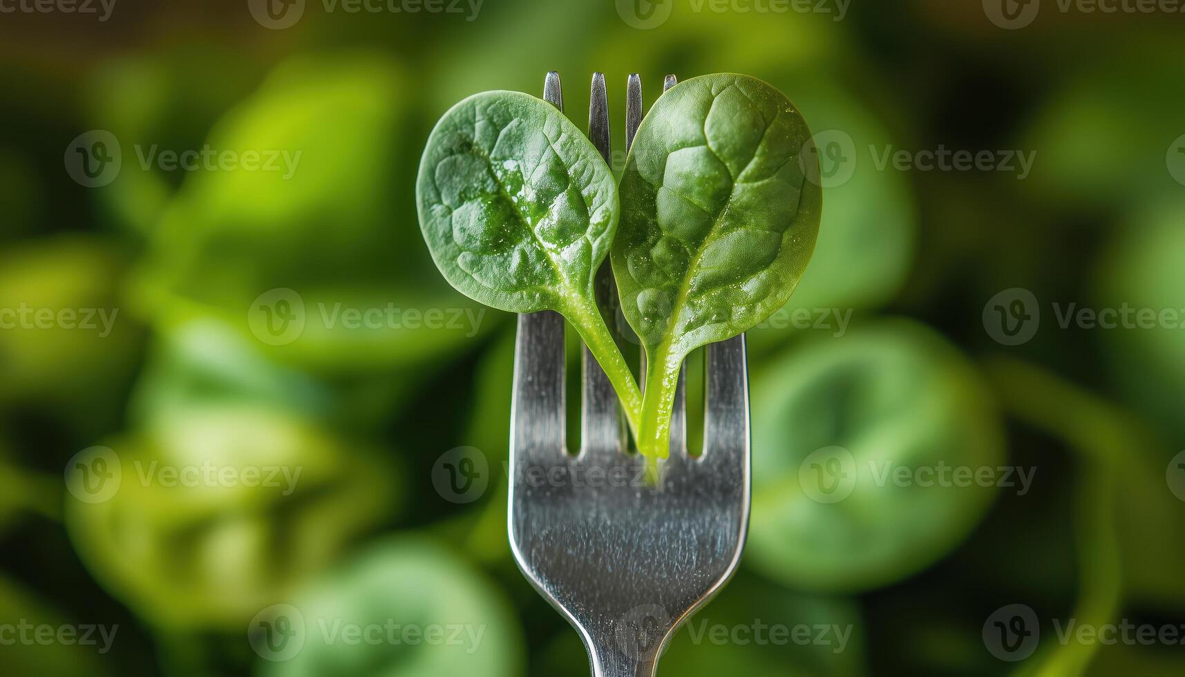Fresh Baby Spinach Leaves Resting On A Silver Fork, Ready To Be Enjoyed As A Healthy And Nutritious Salad Option photo
