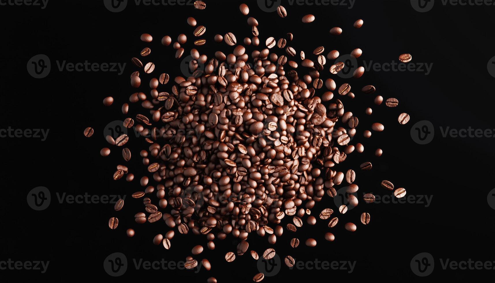 Coffee Beans Placed On A Black Background Resembling Chocolate Colored Confetti, With Brown Particles, Presented In A Digitally Created Image photo