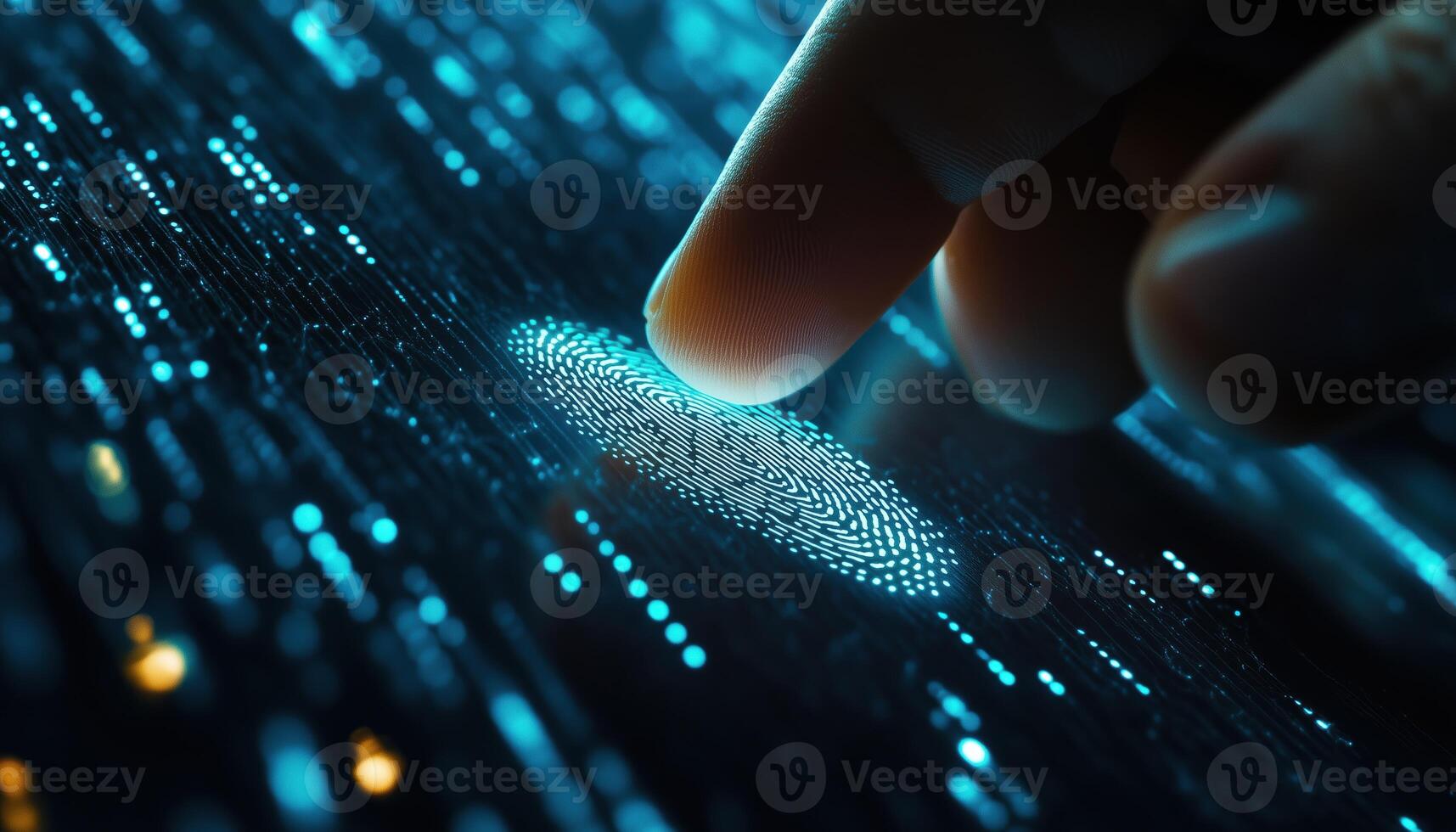 Businessman Utilizing Fingerprint Identification For Accessing Personal Financial Data. Biometrics Security And E Kyc Technology For Digital Crime Prevention photo