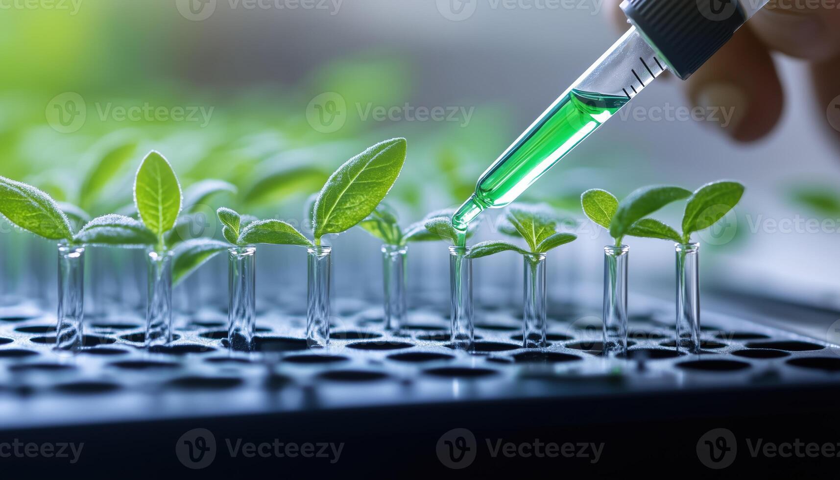 Biochemist Scientist Using Green Liquid With Micropipette To Observe Genetic Mutations And Analyze Biochemistry Expertise On Computer. Biologist Woman Working In Biochemistry Laboratory photo