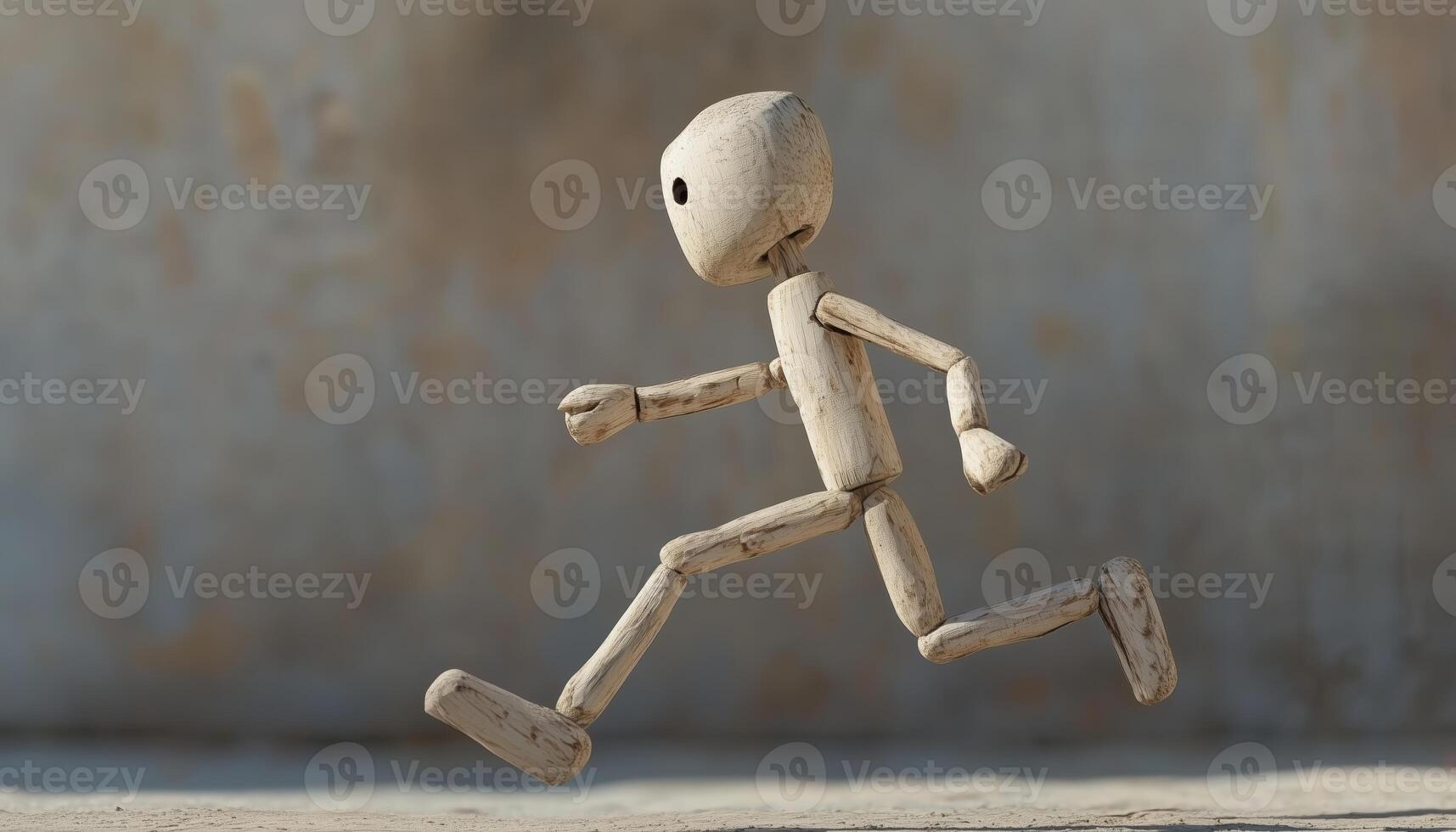 Surreal Abstract Freedom. Rebel Wooden Puppet Escaping To Distant Lands Of Adventure In A Whimsical And Dreamlike World. photo