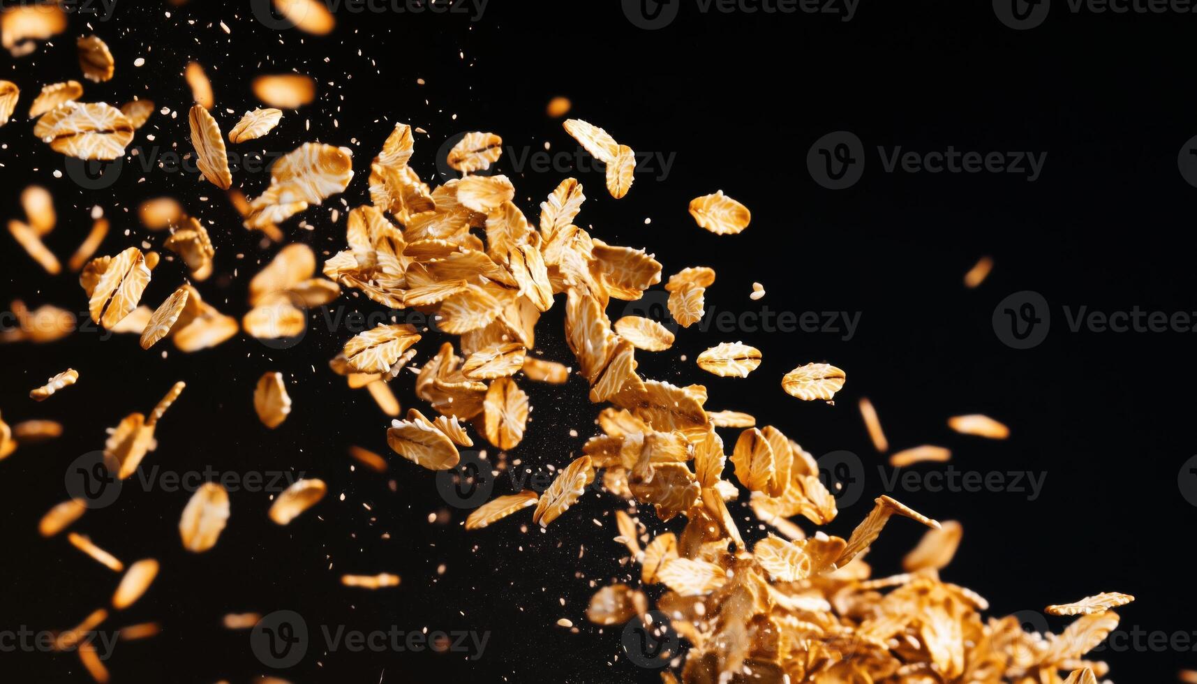 Delicate Oat Flakes On White And Black Surface With Cascading Grains A Bountiful Display Of Falling Oats In Motion photo
