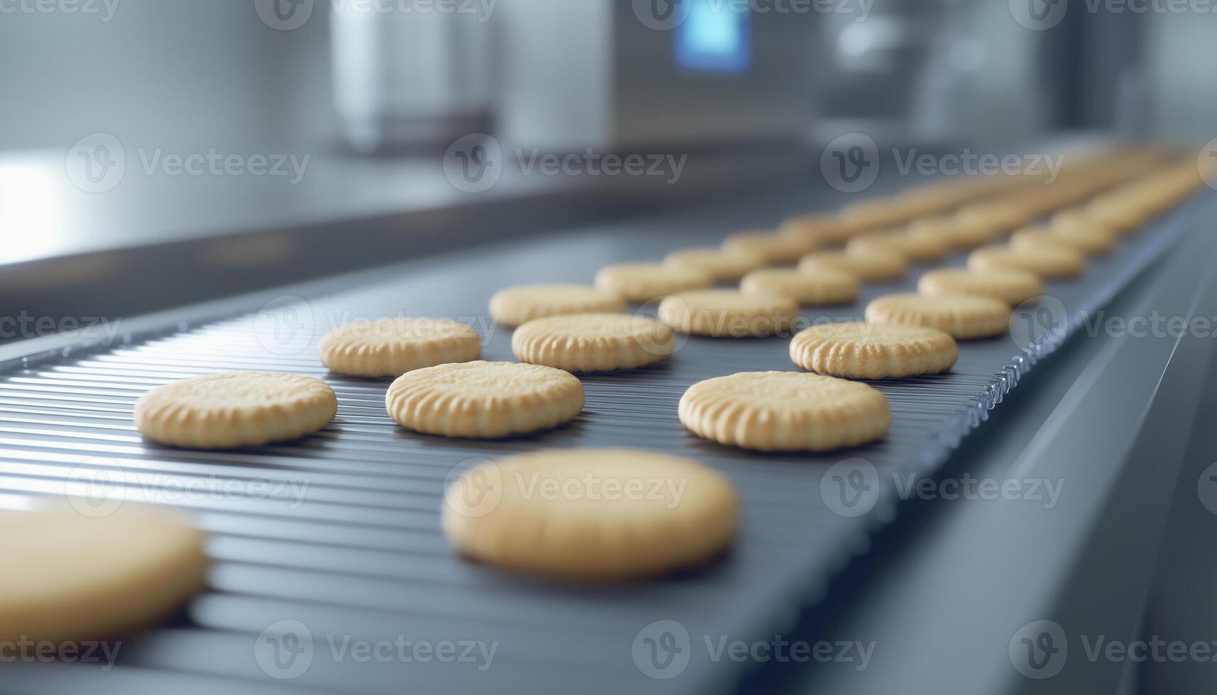 Modern Factory Utilizing Conveyor Belt For Biscuit Production In The Food Cookies Industry. A Technologically Advanced Approach To Manufacturing photo