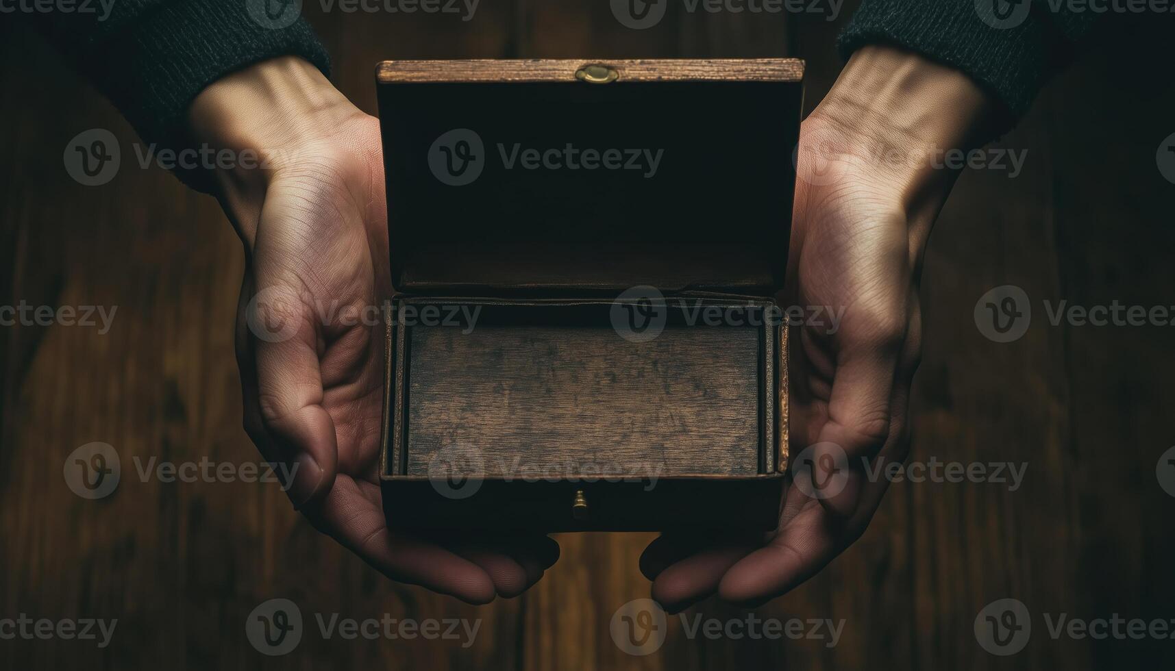 Hands Reveal The Secrets Of A Mysterious Box Unveiling Its Contents With Intriguing Surprise And Tantalizing Mystery. Uncover The Enigma photo